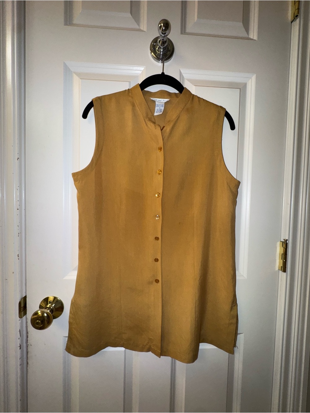 Anna and Frank Silk Sleeveless Blouse Mustard Gold/Ochre Vintage Y2K